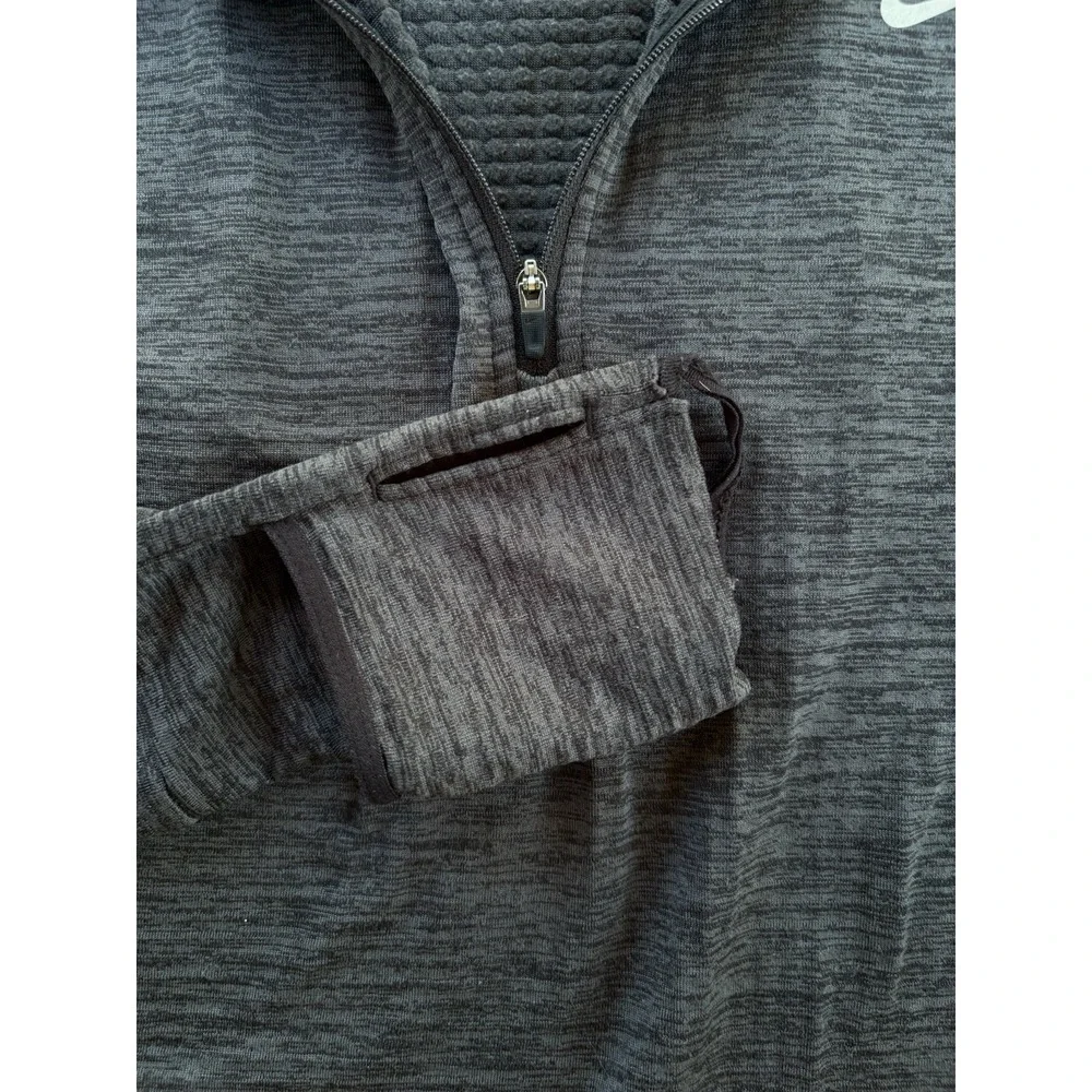 Nike Dri-FIT Quarter Zip Pullover Womens Large Dark Gray Heather Thumb Holes Run